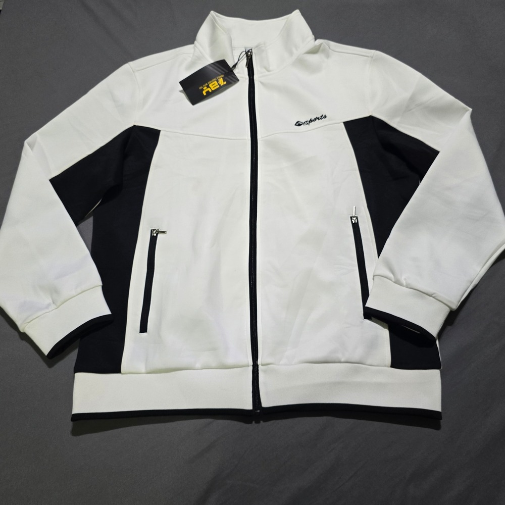 Trr Outdoor Sports Track Jacket Mens L White Black Zip NWT